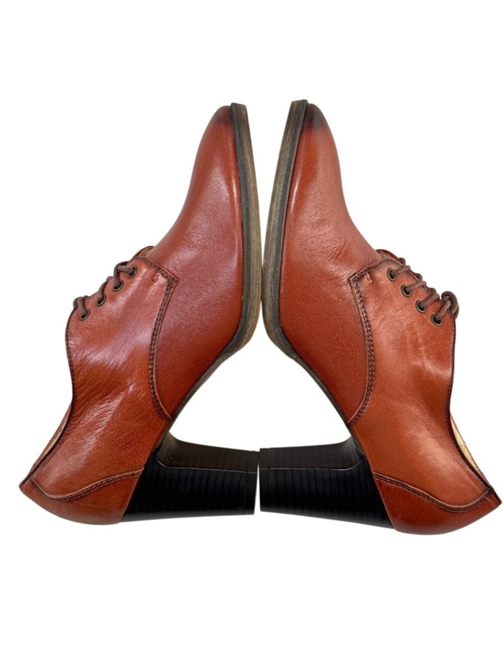SHOE EMBASSY Women's Brown Leather Lace-Up Heeled Oxford Shoes Size 7.5 / 38 - Picture 9 of 12